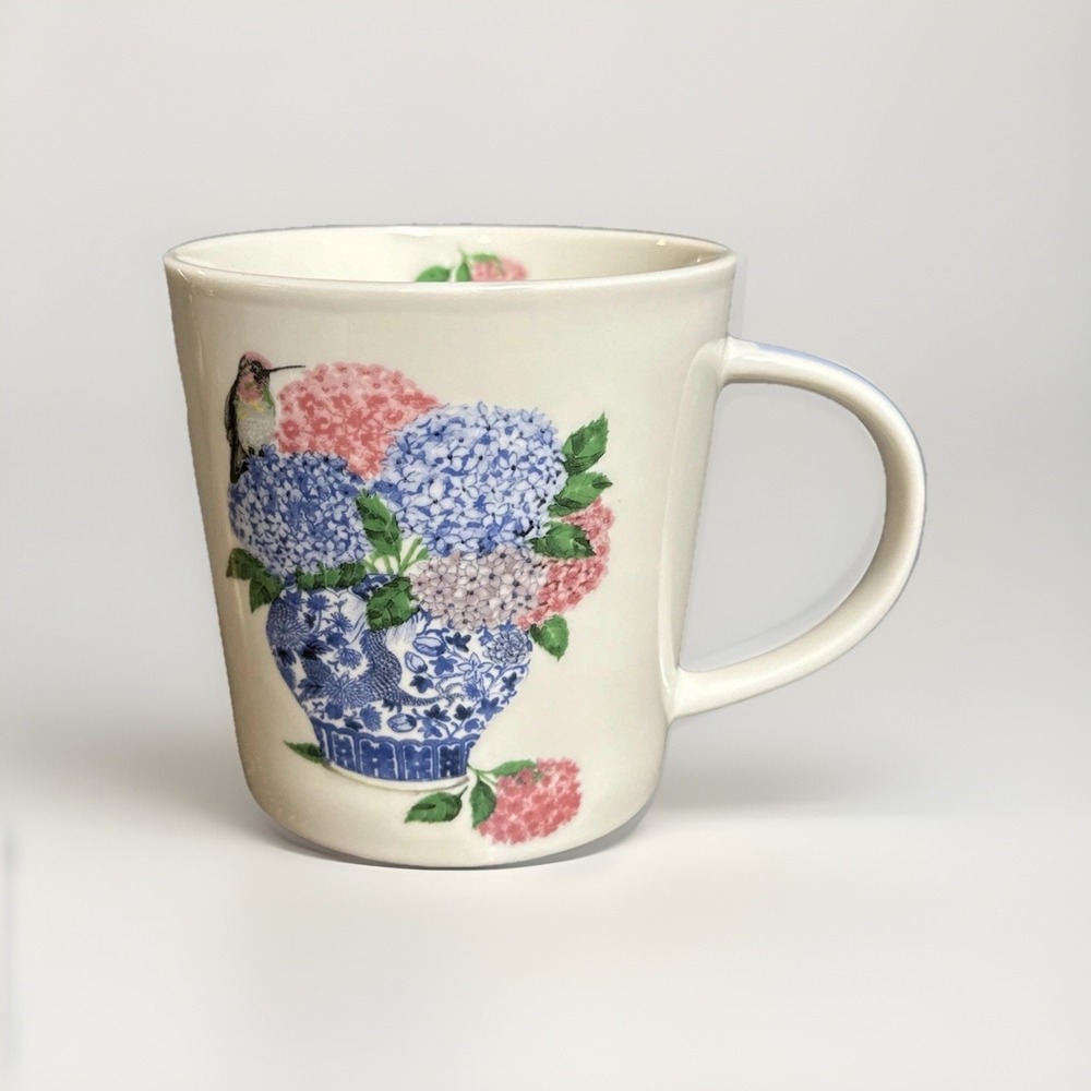 PPD Hydrangea Hummingbird Mug Blue Chinoiserie Vase Bone China Cottagecore Cup‎